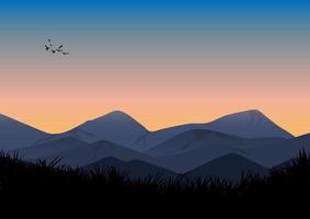 gráficos desenho paisagem vista montanha natureza e luz do pôr do sol para ilustração vetorial de fundo de papel de parede vetor