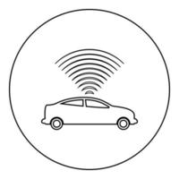 sensor de sinais de rádio do carro tecnologia inteligente piloto automático para cima ícone de direção no círculo redondo cor preta ilustração vetorial imagem contorno linha de contorno estilo fino vetor