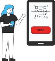 a garota está digitalizando o código qr. vetor