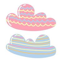 desenhos animados pintados nuvens de cor rosa e azul, isoladas no fundo branco. Cores pastel. estilo bonito dos desenhos animados. conjunto de nuvens decorativas. para design infantil. vetor