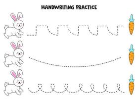 traçando linhas com coelho fofo e cenoura. prática da escrita. vetor