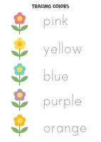 traçando palavras de cores básicas. planilha pré-escolar. vetor