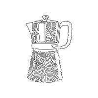 máquina de café italiana de desenho de linha única, máquina de café expresso, moka express, café mocha, cafeteira moka. ferramentas de café. estilo de onda de redemoinho. ilustração em vetor gráfico de desenho de linha contínua