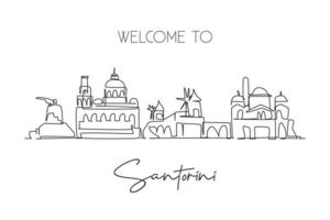 desenho contínuo de uma linha skyline da cidade velha de santorini, grécia. belo marco. mundo paisagem turismo viagem decoração parede cartaz impressão art. ilustração em vetor de design de desenho de linha única elegante