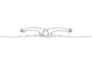 um desenho de linha contínua do jovem nadador profissional musculoso nadando no centro esportivo. esporte saudável e conceito de exercício cardio fitness. ilustração em vetor design de desenho de linha única dinâmica