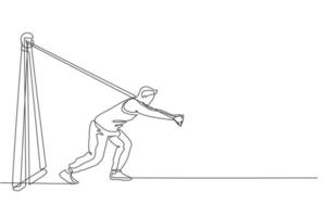 um desenho de linha contínua de jovem desportivo malhando máquina de cabo crossover de tração no centro do clube de ginástica de fitness. conceito de esporte de fitness saudável. ilustração em vetor design de desenho de linha única dinâmica