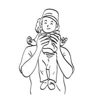 arte de linha closeup pai segurando sua mão de vetor de ilustração de bebê desenhada isolada no fundo branco