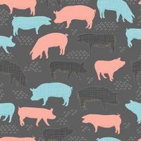 porcos vector sem costura padrão isolado silhuetas de ilustração desenhada à mão
