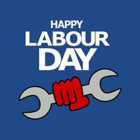 cartaz de vetor do dia do trabalho, com forte punho vermelho sobre fundo azul. cartaz do dia dos trabalhadores.