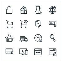 ícones de comércio eletrônico e compras online com fundo branco vetor