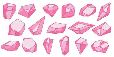 conjunto de cristais desenhados à mão. coleção de ilustrações vetoriais de diamantes de gemas geométricas. caco de vidro colorido. para geologia, joalheria, decoração, jogo, web. vetor