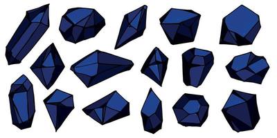 conjunto de cristais desenhados à mão. coleção de ilustrações vetoriais de diamantes de gemas geométricas. caco de vidro colorido. para geologia, joalheria, decoração, jogo, web. vetor