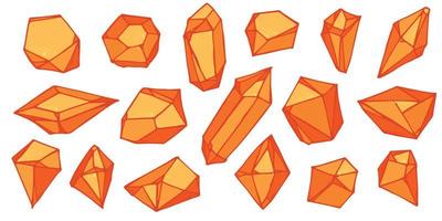 conjunto de cristais desenhados à mão. coleção de ilustrações vetoriais de diamantes de gemas geométricas. caco de vidro colorido. para geologia, joalheria, decoração, jogo, web. vetor