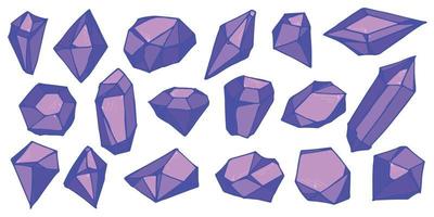 conjunto de cristais desenhados à mão. coleção de ilustrações vetoriais de diamantes de gemas geométricas. caco de vidro colorido. para geologia, joalheria, decoração, jogo, web. vetor
