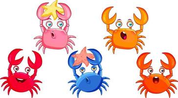conjunto de personagens de desenhos animados de caranguejos diferentes vetor