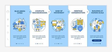 modelo de integração azul e branco de princípios de design urbano. planejamento urbano. site móvel responsivo com ícones de conceito linear. passo a passo da página da web telas de 5 etapas. vetor