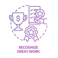 reconhecer o ícone de conceito gradiente roxo grande trabalho. ilustração de linha fina de idéia abstrata de motivação do empregado. homenagear os trabalhadores com incentivos em dinheiro. desenho de contorno isolado. vetor