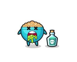 ilustração de um personagem de tigela de cereal vomitando devido a envenenamento vetor