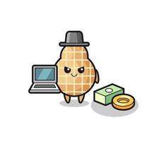 ilustração de mascote de amendoim como hacker vetor