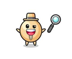 ilustração do mascote do feijão de soja como um detetive que consegue resolver um caso vetor