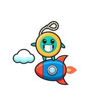 personagem mascote yoyo montando um foguete vetor