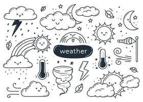 conjunto de dentes kawaii desenhados à mão em estilo doodle. bonito linear simples illustrations.set de desenhos meteorológicos. nuvens kawaii fofas, sol, lua mão desenhada no estilo doodle vetor