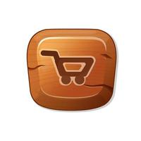 loja, carrinho. botão de madeira em estilo cartoon. um recurso para um gui em um aplicativo móvel ou videogame casual. vetor