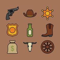 coleção de ícones de doodle de cowboy do oeste selvagem vetor