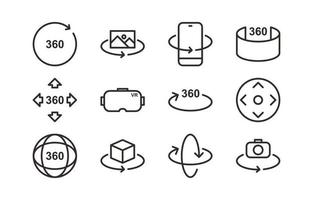 conjunto simples de coleção de ícones de contorno de 360 graus vetor