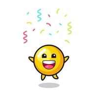 mascote de gema de ovo feliz pulando de parabéns com confete de cor vetor