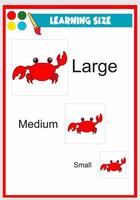 tamanho de aprendizagem para crianças caranguejo fofo vetor