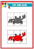 corte e cola para crianças caranguejo fofo vetor