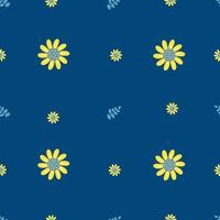 padrão sem emenda floral. flor amarela decorativa sobre fundo azul com ramos. ilustração vetorial. padrão botânico para decoração, design, embalagem, papel de parede, impressão e têxtil, decoração vetor