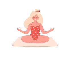 mulher meditando em traje de banho. estilo de vida saudável, ioga, relaxe, exercícios respiratórios. Olá verão vetor