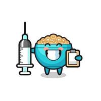 ilustração de mascote de tigela de cereal como médico vetor