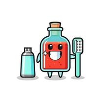 ilustração de mascote de garrafa quadrada de veneno com uma escova de dentes vetor