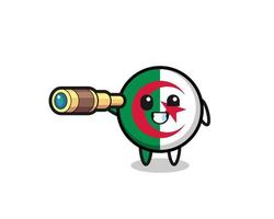 personagem bonito da bandeira da argélia está segurando um telescópio antigo vetor