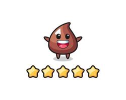 a ilustração da melhor classificação do cliente, personagem fofo de chocolate com 5 estrelas vetor