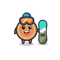 ilustração do personagem de grão de madeira com estilo de snowboard vetor