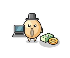 ilustração de mascote de feijão de soja como hacker vetor