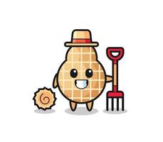 personagem mascote de amendoim como agricultor vetor