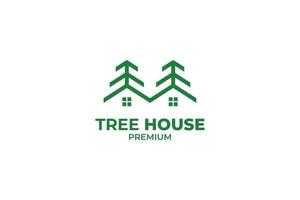 logotipo de casa plana com design de modelo de vetor de árvore