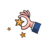 ícone fino colorido de estrela pegando com ilustração vetorial de conceito de mão, negócios e finanças. vetor