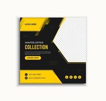 post de mídia social de moda de inverno moderno amarelo e preto e modelo de banner da web vetor