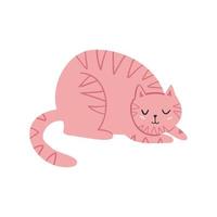 lindo gato rosa dorme com os olhos fechados. ilustração vetorial plana isolada no fundo branco. vetor