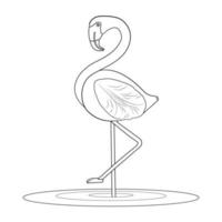 página de colorir flamingo com fundo de água vetor