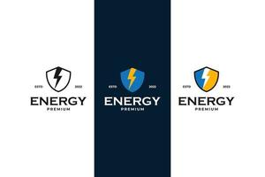 conjunto plano de vetor de design de logotipo de energia de escudo moderno