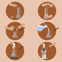 ícones de ilustração vetorial de instrução de fabricação de café turco editáveis definidos para história otomana e tradição cultural ou design relacionado a café vetor