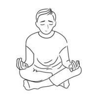 homem medita na posição de lótus desenho de contorno de um homem na posição de lótus ilustração vetorial em um fundo branco conceito de saúde mental vetor