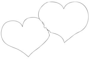 beijando a ilustração vetorial de contorno de corações. linha arte abstrata ilustração romântica de beijar corações com linha fina preta isolada no fundo branco vetor